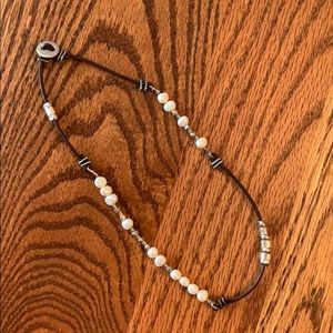 Silpada sterling, leather and pearl necklace